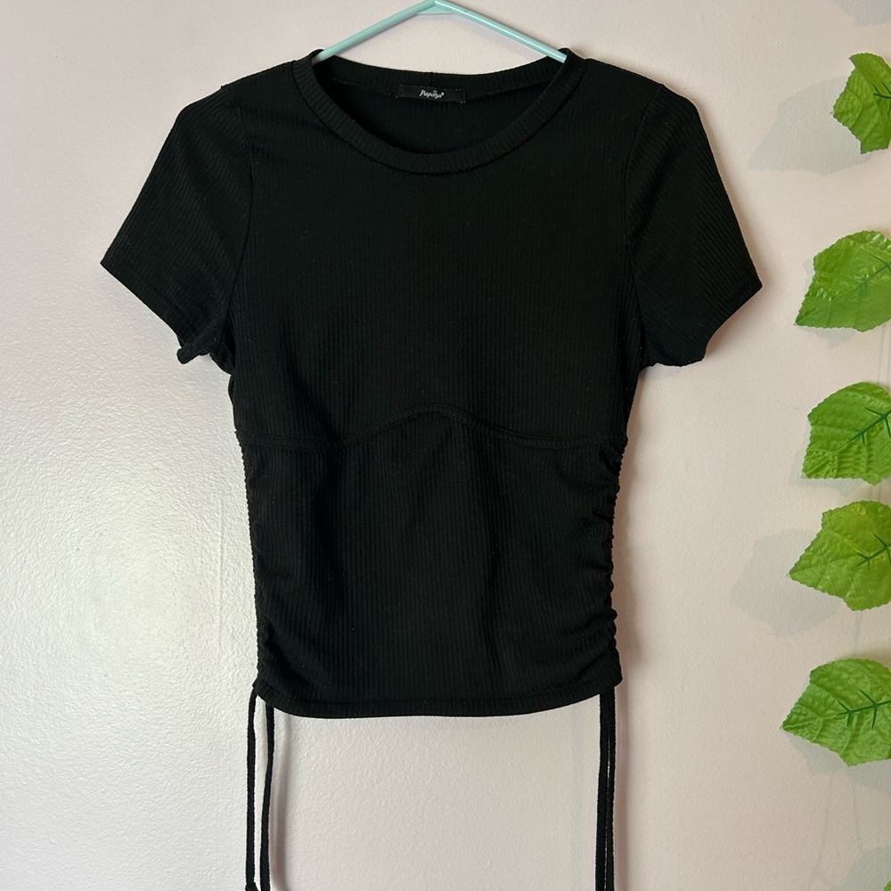 Papaya Black Ruched Crop T-Shirt
